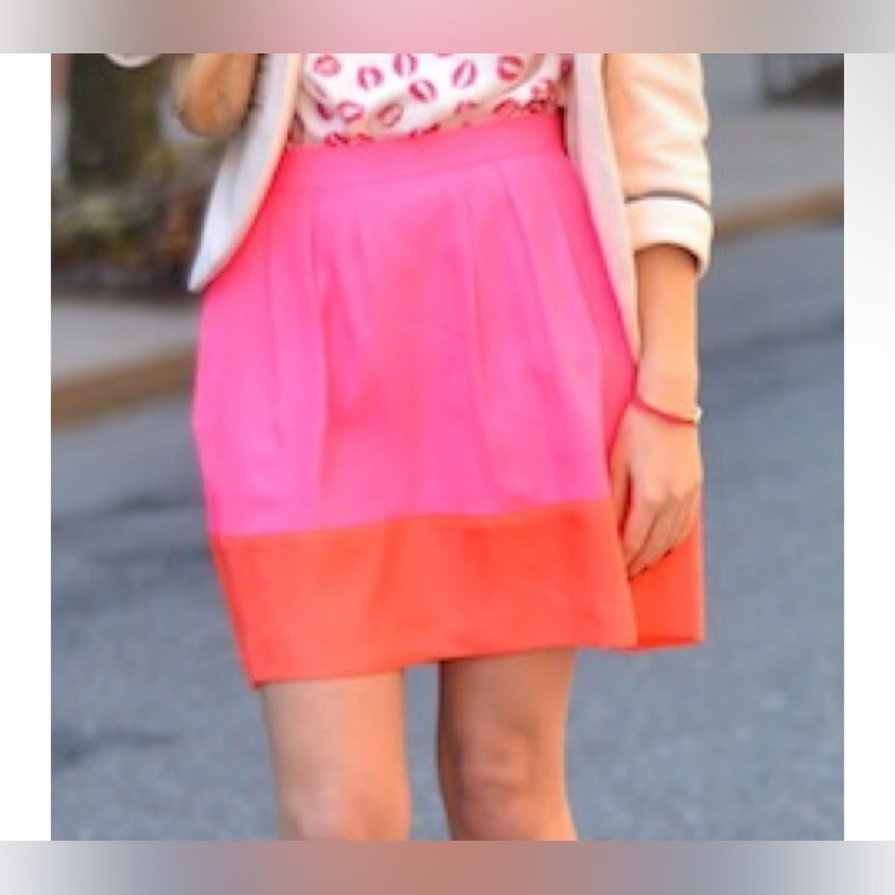 J Crew Colorblock Bright Pink and Orange Women's Summer Mini Skirt- Size 0 - Picture 2 of 5